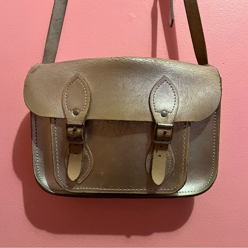Silver leather satchel